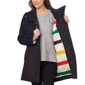Pendleton Womens L Dark Gray Wool Campbell Coat w Glacier Park Lining Warm Zip